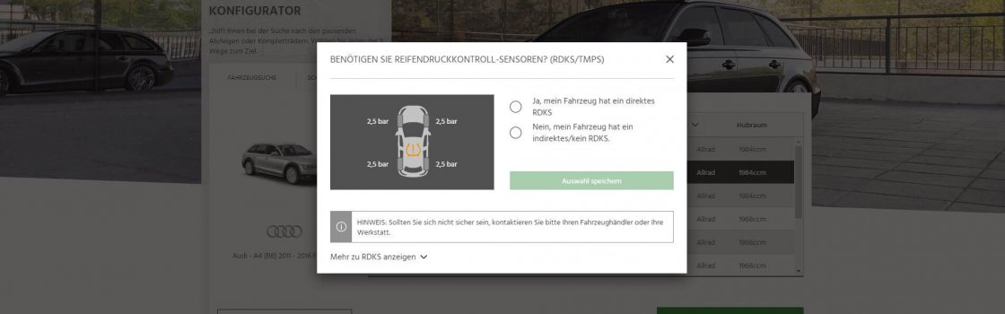 RDKS-Abfrage bei der Fahrzeugwahl auf felgenoutlet