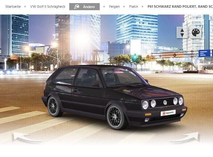 VW Golf 2 mit Platin P61 schwarz Rand poliert Rand schwarz